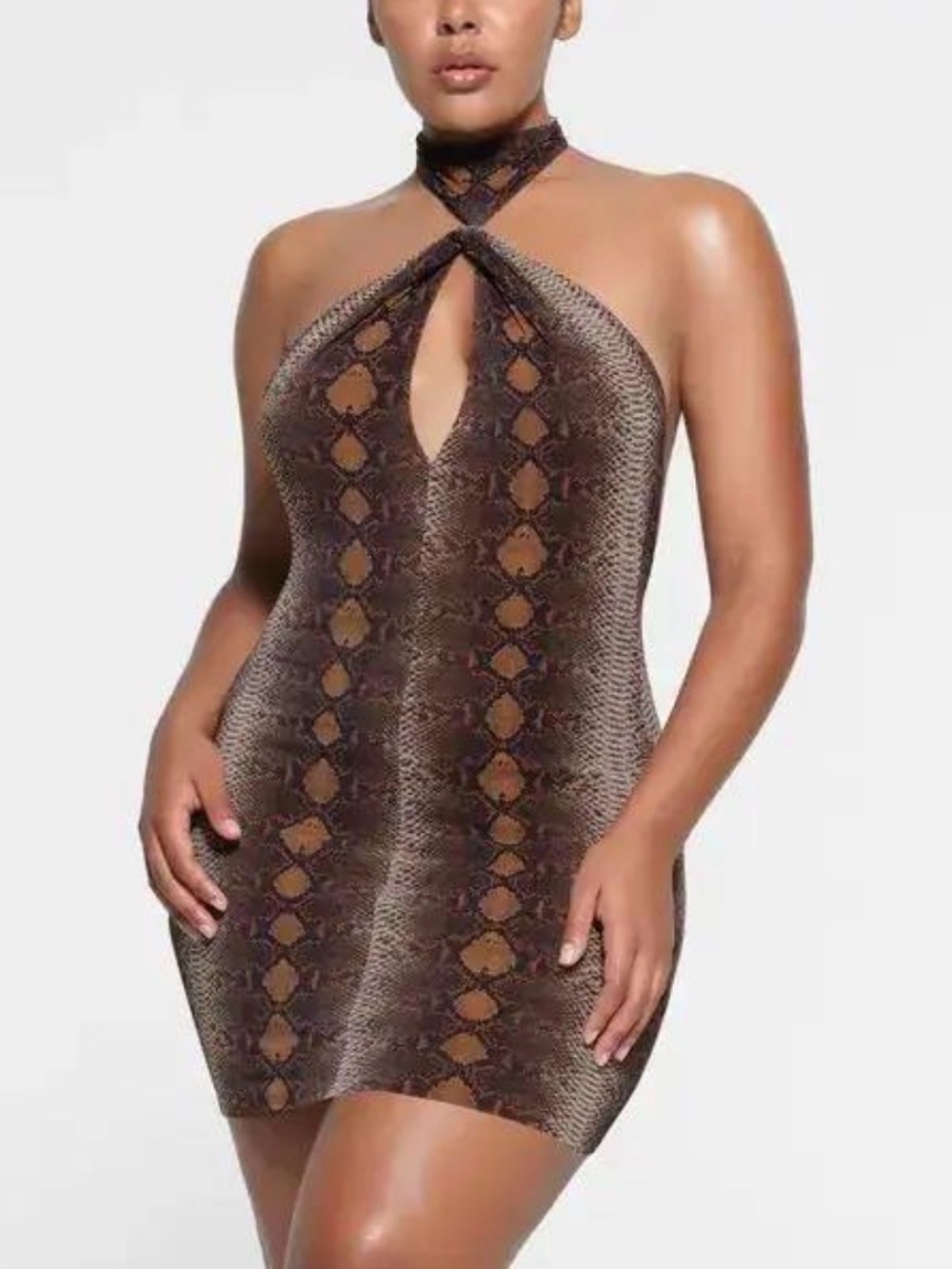 NWT SKIMS Summer Mesh Keyhole Halter Dress Desert Snake Print 3X
